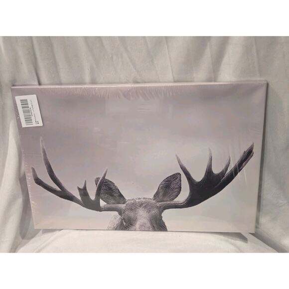 Peeking Moose Canvas Hanging Art Frame 12x18 - Picture 1 of 2